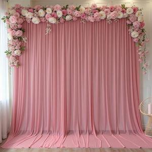2 10ft x 10ft Dusty Rose Backdrop Curtains, Wrinkle-Free Sheer Chiffon Fabric Photo Backdrop Drapes for Wedding Arch Party Ceremony Stage Photography Birthday Decorations