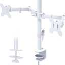 BONTEC Dual Monitor Desk Mount, Full Motion Adjustable White Monitor Stand for 13–27 Inch Screens, Heavy Duty Arms Hold 22 lbs Each, VESA 75x75/100x100, C Clamp and Grommet Base, Cable Management
