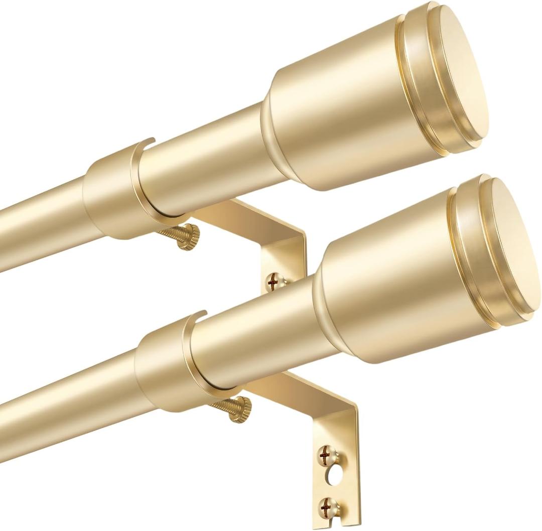 5/8 Diameter Curtain Rods 30-90 Inch, for 30-84 Inch Windows, Adjustable Splicing Gold Curtain Rods for Windows with Brackets, Window Rod Long Small Curtains Rod, 2 Pack