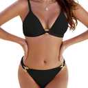 Blooming Jelly Women's Cheeky Bikini Sets Two Piece Swimsuit Sexy Bathing Suit Triangle String High Cut Thong Swimwear (Medium, Black)