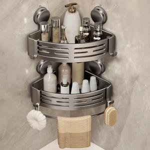 VOLPONE Corner Shower Caddy Suction Cup Shower Shelf Corner No Drilling Bathroom Shower Organizer Storage Rack Adhesive with Towel Bar Hooks (2-Pack, Matte Gray) VOLPONE Corner Shower Caddy Suction Cup Shower Shelf Corner No Drilling Bathroom Shower Organizer Storage Rack Adhesive with Towel Bar Hooks (2-Pack, Matte Gray)