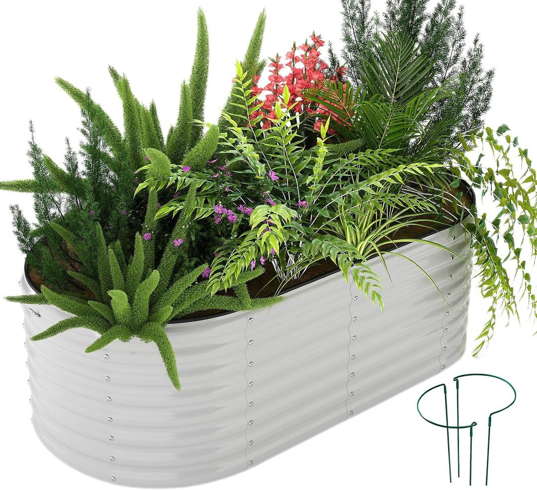 ZFHgarden Galvanized Metal Planter Round Raised Garden Bed Kit for Gardening Outdoor Galvanized Planter Outdoor 1PC Gray 6X3X2FT, 6x3x2FT1pcs