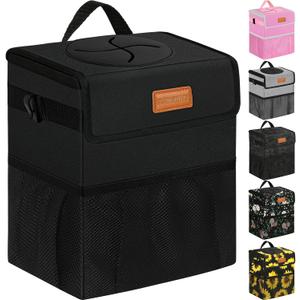 Car Trash Can Bin for Back Seat Leak Proof, Cute Car Trash Bag Hanging, Vehicle Trash Can for SUV Truck Van, Automotive Garbage Cans Front Seat Black (3 Gallons, Balck)