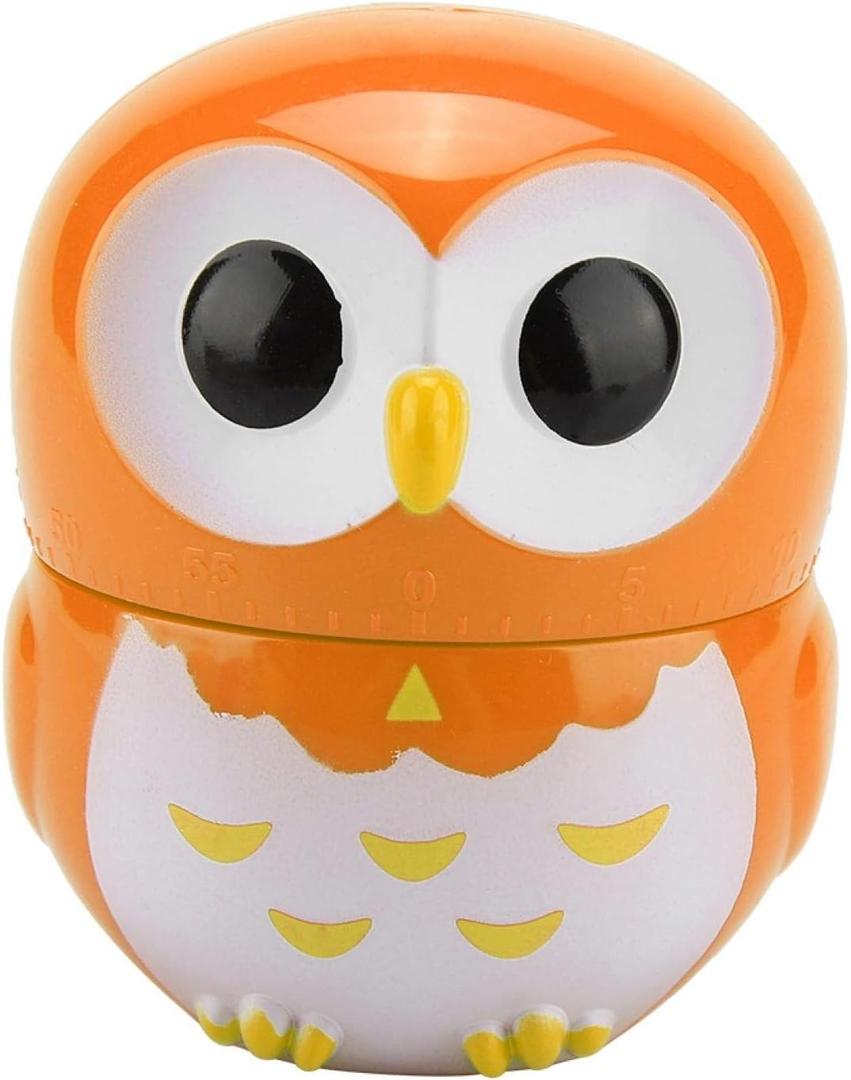 Cooking Timer, Cute Owl Shape Kitchen Timer, 55 Minutes Mechanical Rotating Timers for Cooking,Retro Kitchen Timers with Loud Alarm(Orange)