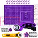 Rotary Cutter Set,Nicecho Sewing Quilting Supplies,45mm & 28 mm Fabric Cutters,8 Rotary Cutter Blades,A3 Cutting Mat for Sewing,6x12 & 2.5x12 In Quilting Rulers,Ideal Quilt kits for Lovers & Beginners