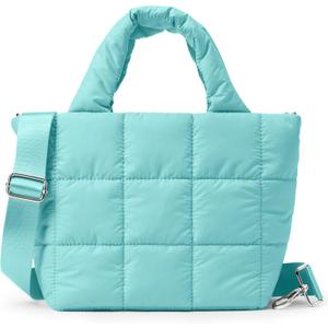 KALIDI Quilted Tote Bag Small Puffer Crossbody Bag for Women Lightweight Nylon Puffy Shoulder Handbag with Adjustable Strap (Blue)