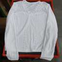 Long Sleeve Tops for Women Eyelet Scalloped Lace V Neck Blouse Casual Loose Fashion Shirts L