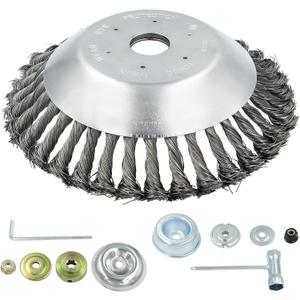 8'' Steel Wire Wheel Brush Weed Trimmer Head for Most Straight-Shaft String Trimmer & Brush Cutter & Weed Eater & Weed Wacker (with 2 Kinds of Blade Adapter Kit)