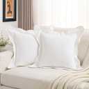 FUTEI Pack of 2 Solid Scalloped Bordered Throw Pillow Covers 22x22 Inch Soft Chenille Decorative Cushion Cases Farmhouse Accent for Couch Bed Living Room, White