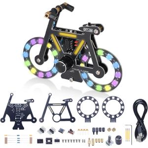 LED Bike Soldering Practice Kit, ICSTATION Knob Control Bicycle Soldering Project With 5 Lighting Modes DIY Bike Kit With LED Filament Brightness Adjustable for Education Valentine's Day Present