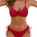 Blooming Jelly Womens Sexy 2 Piece Bikini Sets Cheeky High Cut Bathing Suit Color Block Textured U-Wire Swimsuits 2026(M,Red)