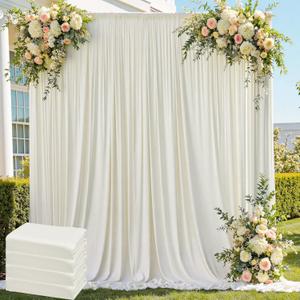 20ft x 8ft Wrinkle Free Ivory Backdrop Curtain for Parties, 4 Panels 5x8ft Silky Polyester Ivory Wedding Backdrop Drapes Photo Back Drop Cloth for Birthday Baby Shower Photography Background