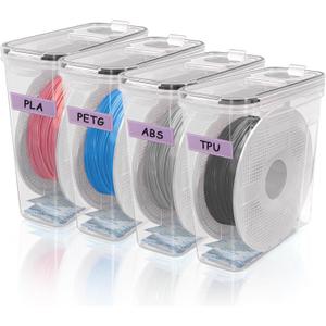 3D Printer Filament Storage Box, 4-Pack Dry Box with Reusable Silica Gel Desiccant for 1KG PLA ABS PETG Filament Spools, Prevent Moisture