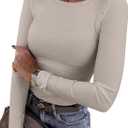 ANRABESS Women Long Sleeve Shirts Rib Knit Slim Fit Tops Basic Tee 2025 Fall Outfits Casual T-Shirt Underscrubs Layer Clothes (Medium, Dark Khaki)