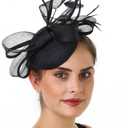 Haojing Feather Fascinator Hat for Women Vintage Bridal Headpiece Wedding Derby Hat