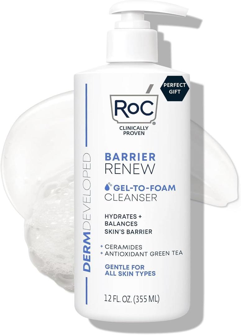 RoC Barrier Gel to Foam Non Drying Foaming Facial Cleanser to Hydrate Skin, facial cleanser for sensitive skin, 12 Ounces