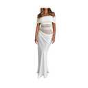 Women Y2k Maxi Dress Off Shoulder Ruched Sheer Mesh Long Dress Cut Out Skirt M