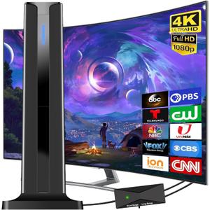 Digital Antenna for Smart TV Indoor, 2026 HD Antennas with 3M-Stick Base, 360&Long Range Reception 4k 1080p for Local Channels, Easy Setup Antenna for TV Without Cable (Black)