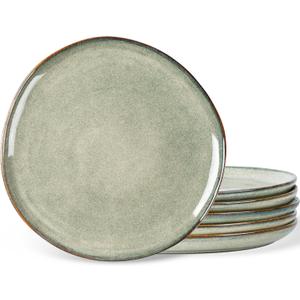 AmorArc Ceramic Dinner Plates Set of 6,10.5 Inch Handmade Reactive Glaze Stoneware Plates,Rustic Shape Dinnerware Dish Set for Kitchen,Microwave & Dishwasher Safe,Scratch Resistant-Reactive Color