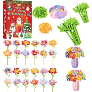 Advent Calendar 2025 Girls for Fabric Flower Craft Kits - 24 Day Christmas Countdown Calendar Flower Making Kit Toy for Toddler and Kids,Christmas Flower Bouquet Craft Toys Gifts for Boys Girls