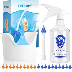 Ear Wax Removal Spray Kit  Safe, Gentle & Effective Ear Irrigation, FSA-HSA-Eligible, 500ml Bottle with Basin, Drying Bulb, 20 Reusable Tips, Rigid Pipe for One-Person & Flex Tube for Family Use