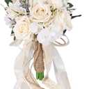CEWOR Wedding Bouquets for Bride Bridesmaid, White Champagne Artificial Roses Flowers Wedding Decoration (7.5 In)
