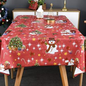 TruDelve Plastic Christmas Tablecloth Rectangle Red Vinyl Christmas Table Cloth Oblong Xmas Table Cover with Snowman for Party (54'' x 72'', Snowman)