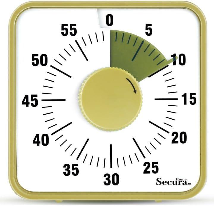 Secura 60-Minute Visual Timer, 7.5 Inch Oversize Countdown Timer Clock for Kids and Adults, Durable Mechanical Time Management Tool with Magnetic Backing (Taupe)