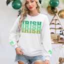 St Patricks Day Sweatshirt Women Shamrock Sweater Notre Dame Shirts Clover Top Irish Gift Long Sleeve Pullover (White, XL)