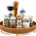 12 Inch Lazy Susan Organizer, Rattan Round Turntable, Lazy Susan for Table Top, Wicker Tray Hand Woven, Wicker Plate Rotating Spice Rack for Kitchen Cabinet Countertop Storage Essential