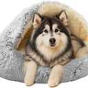 ShinHye Round Plush Fluffy Hooded Cat Bed Cave, Cozy for Indoor Cats or Small Dogs, Waterproof Bottom, Washable40 in