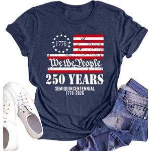 250 Anniversary USA Shirt Women 250th Anniversary USA Shirt Patriotic 250 Years American Flag Tshirt (Blue, XL)