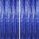 2Pack Large Dark Blue Foil Fringe Curtain - 3x6.5 Feet Blue Streamers Backdrop Curtain for Birthday Background Baby Shower Wedding Engagement Bridal Shower Bachelorette Decorations