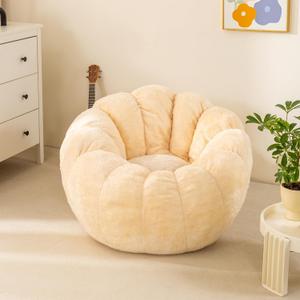 Pumpkin Bean Bag Sofa Chair, Bean Bag Chair with Filler for Teens, Kids, Toddler, Comfy and Lazy Sofa for Dorm, Apartment, Living Room and Bedroom, Ivory (Medium)