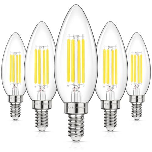 GGOYING LED E12 Candelabra Light Bulbs 40W Equivalent, 4W B11 Candle Base Bulbs, Daylight White 5000K Chandelier Bulb, 500LM Clear Glass Filament Type B Bulb Non-Dimmable, 5 Pack