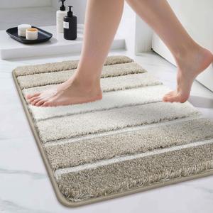 COSY HOMEER Bathroom Rugs 24"x17", Ultra Soft Absorbent Bath Mat with Non-Slip TPR Backing, Machine Washable Shaggy Rug for Bathroom Floor, Beige