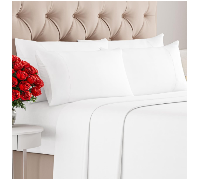 Cal King 6 Piece Sheet Set - Comfy Breathable & Cooling - Ultra-Soft Hotel Luxury Bedding Set with 8-16 Inch Deep Pockets - 1 Flat & 1 Fitted Sheet & 4 Pillowcases - Wrinkle Free & Easy Care - White