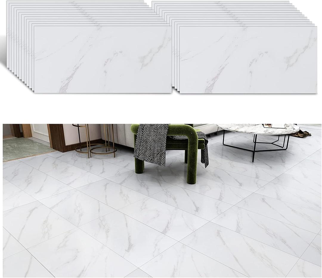 VEELIKE Peel and Stick Floor Tile 12"x24" Grey Marble Waterproof Vinyl Flooring Tiles Self Adhesive Removable Floor Sticker Tiles for Bathroom Kitchen Bedroom Laundry Room Garage Floor Adorn 24 Pack