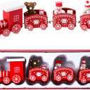 Christmas Train Painted Wooden Christmas Decoration Mini Christmas Tree Train Christmas Decorations Wood Train Decor for Xmas Table Top Ornament for Festival Party Decor (Snowman, Red)