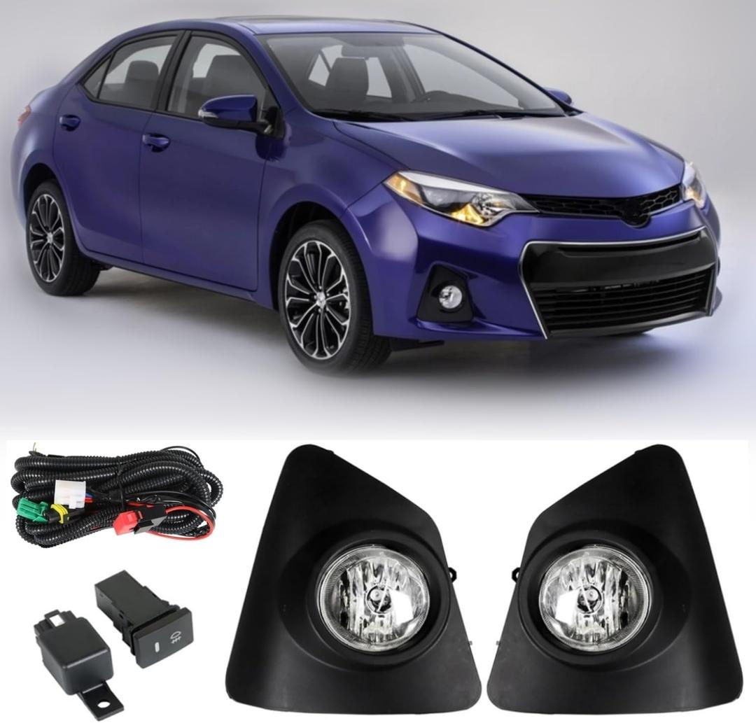 Fog Light Assembly Replacement for 2014-2016 Toyota Corolla S SE Clear Lens with Bulbs+Wiring Kit+Switch Driver and Passenger Side