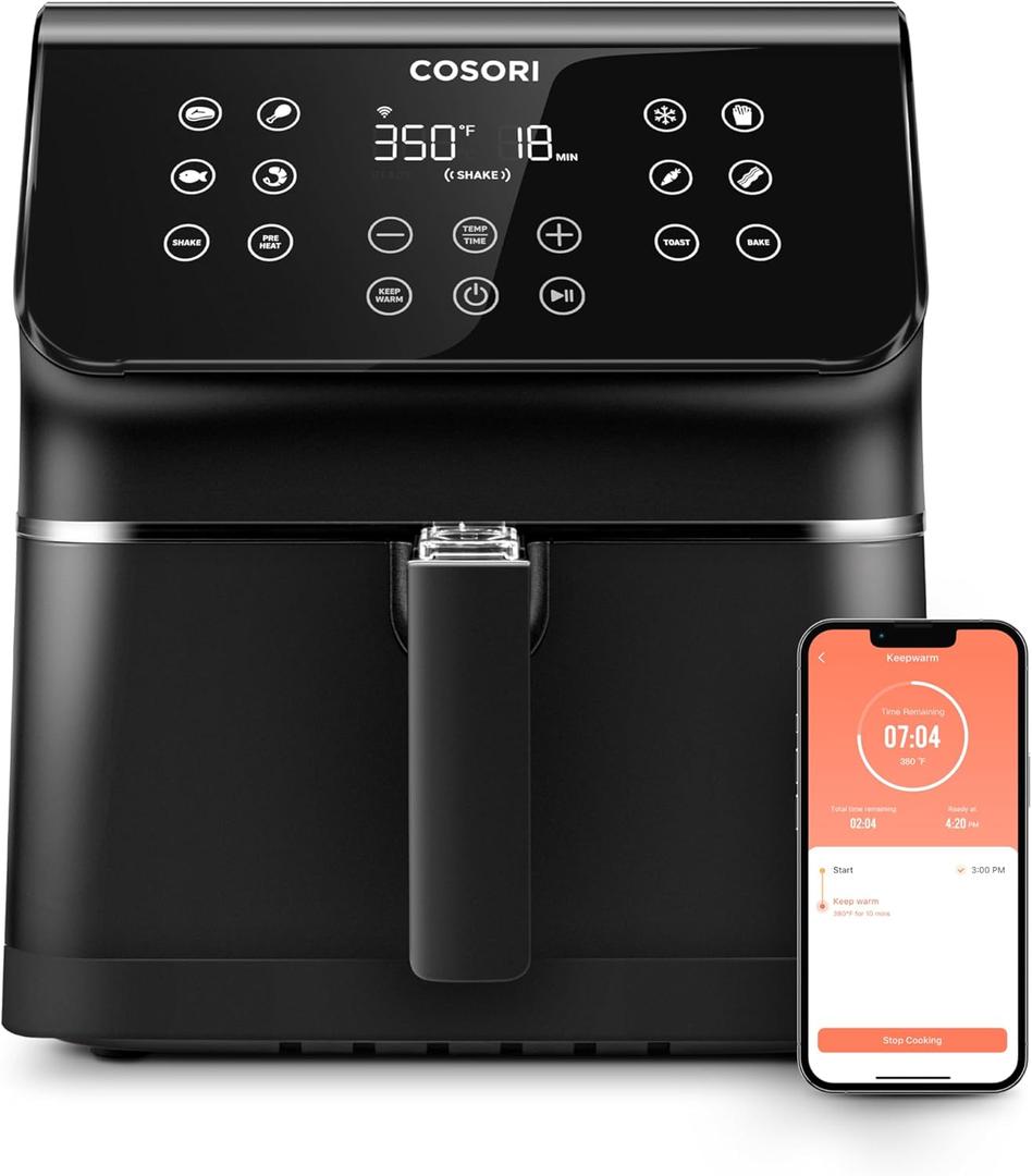 COSORI Air Fryer Pro Smart 5.8QT that Roast, Bake, 3-Way Control, 12-IN-1 Customizable Functions, Online Recipes, Detachable Basket, Works with Alexa & Google Assistant (Black-WIFI)