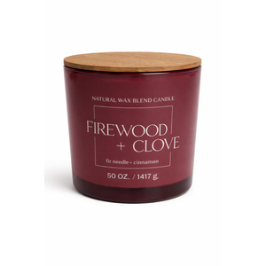 Natural Wax Blend Candle, FireWood + Clove Candle, 50 OZ