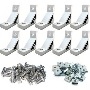 10Sets 10 Series Heavy Duty L Bracket Connector 1010 Aluminum Extrusion Corner with 10PCS 10 Series Corner Bracket 1 Extruded Aluminum 20PCS Screws 1010 T Nut