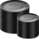 PULOTE 200PCS Black Plastic Plates - Heavy Duty Black Disposable Include 100 Each (10 inch Dinner & 7 inch Dessert) Plates, Disposable for Party, Birthday & Graduation