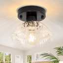 Semi Flush Mount Ceiling Light, Black Hallway Vintage Lights Fixture Ceiling with Clear Pumpkin Hat Glass, 4.72" Base Modern Ceiling Light Fixtures for Bathroom Porch Kitchen Bedroom (Metal base (Bulb not included), Pumpkin HatClear)