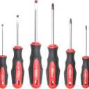 ROTATION 6PCS Magnetic Tip Screwdriver Set, 3 Phillips and 3 Flat, Red Tip | Red, Gloss, S2 Steel)