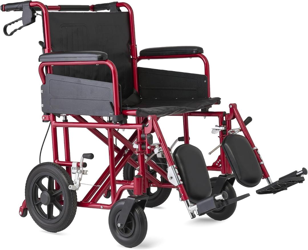Medline Aluminum Bariatric Transport Chair with Elevating Legrests, Swing Back Desk Length Arms, 22" Seat, 400-lb. Capacity