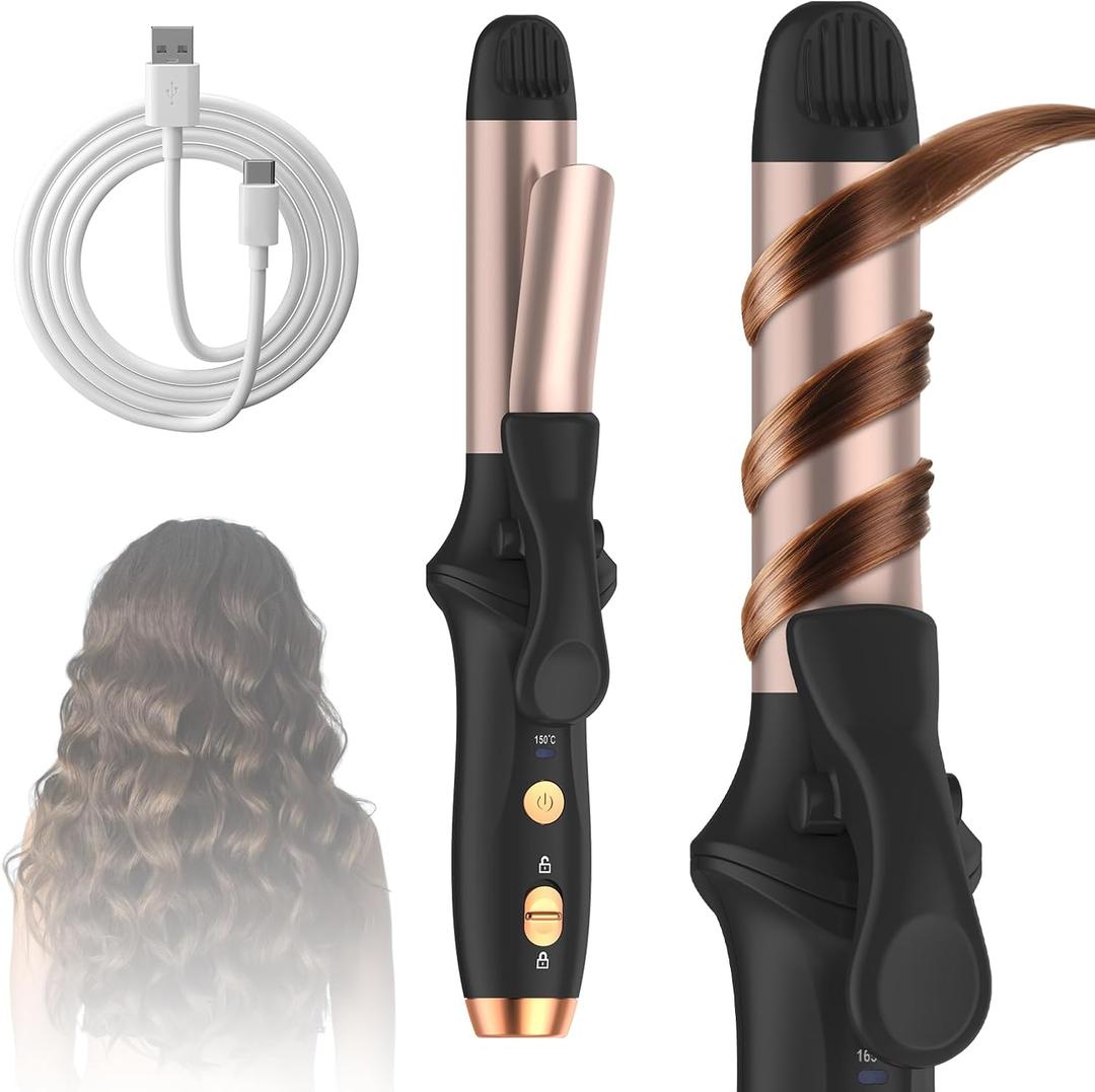 Cordless Curling Iron Hair Curler: Mini USB Rechargeable 4000 mAh Curling Wand for Long Hair, Dual Voltage