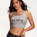 Women's Letter Print Sleeveless Tank Top Scoop Neck Slim Fit Crop Tops Shirts (S)