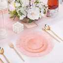 U-QE 60PCS Pink Plates for Party - Pink Plastic Plates Disposable Heavy Duty - Clear Pink Plastic Plates for Mother's Day Including 30 Plastic Dinner Plates 10" & 30 Plastic Dessert Plates 7"